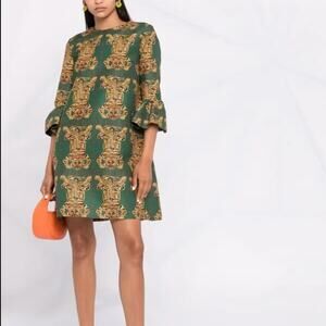 NWT LA DOUBLEJ 24/7 Dress Cadu Wool Tiger Tiles Sz S puff